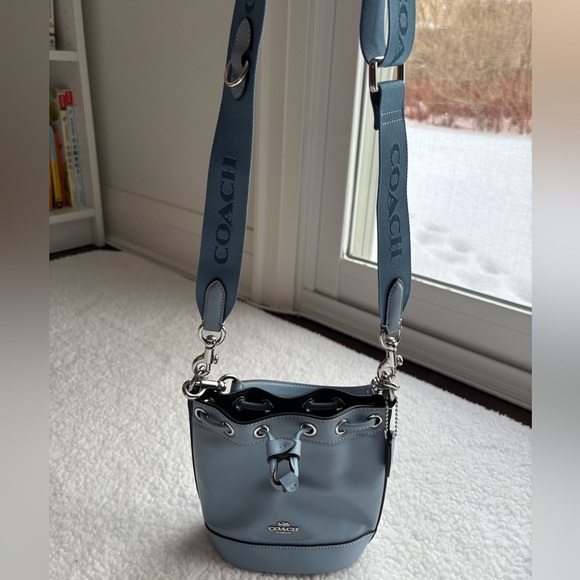 Coach Blue Leather Dempsey Drawstring Mini Bucket Bag - Picture 3 of 7